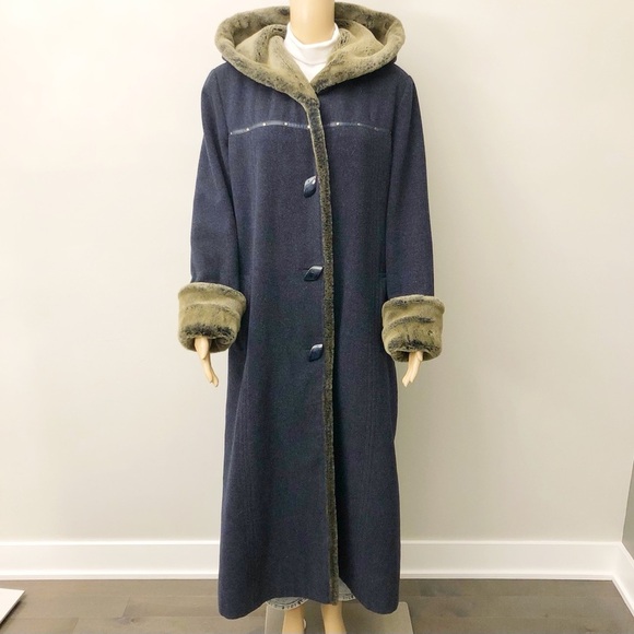 Vintage Cashmere Wool Oversized Fuax Fux Winter Long Pea Coat Maxi Jacket. Large - Picture 3 of 16